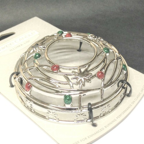 YANKEE CANDLE IllumaLid CHRISTMAS Silver STARS Red Green LARGE JAR