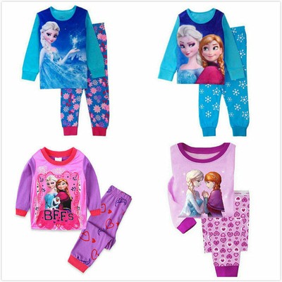 Frozen Eiskönigin Elsa Mädchen Langarm Pyjama Sets Schlafanzug Hausanzug Shirt 