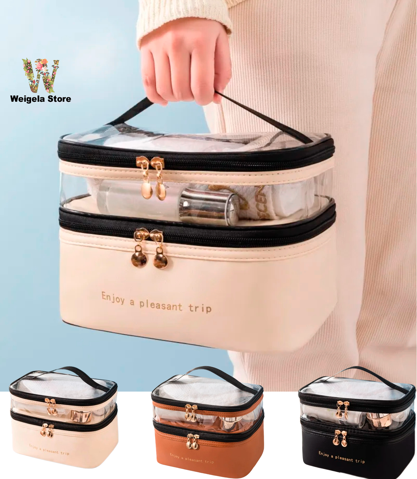 Makeup Bag Cosmetic Large Travel Toiletry Organizer for Women Girl Make Up Case-image