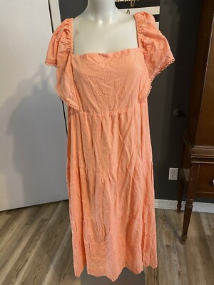Caslon Sz XXL Orange Eyelet Maxi Dress Flutter Sleeve Smocking Boho Festival