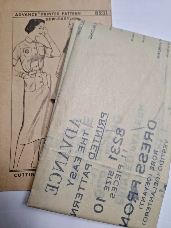 Dress Slim Straight Fitted 10 Advance 8231 Sewing Pattern CUT VTG Easy Pockets - Image 2 of 4