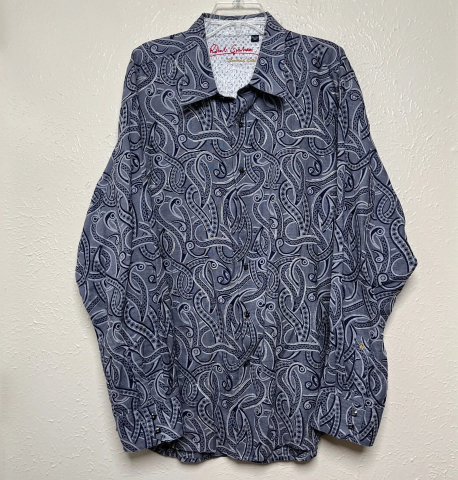 Robert Graham LMT ED silver gray black paisley cotton linen - Image 2 of 4
