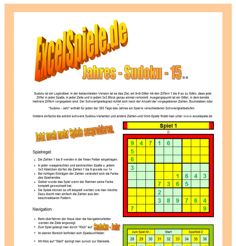 Jahres- Excel-SUDOKU 2015 und 2016 im Doppelpack, Excel-Tool zum Rätseln - Bild 3 von 4
