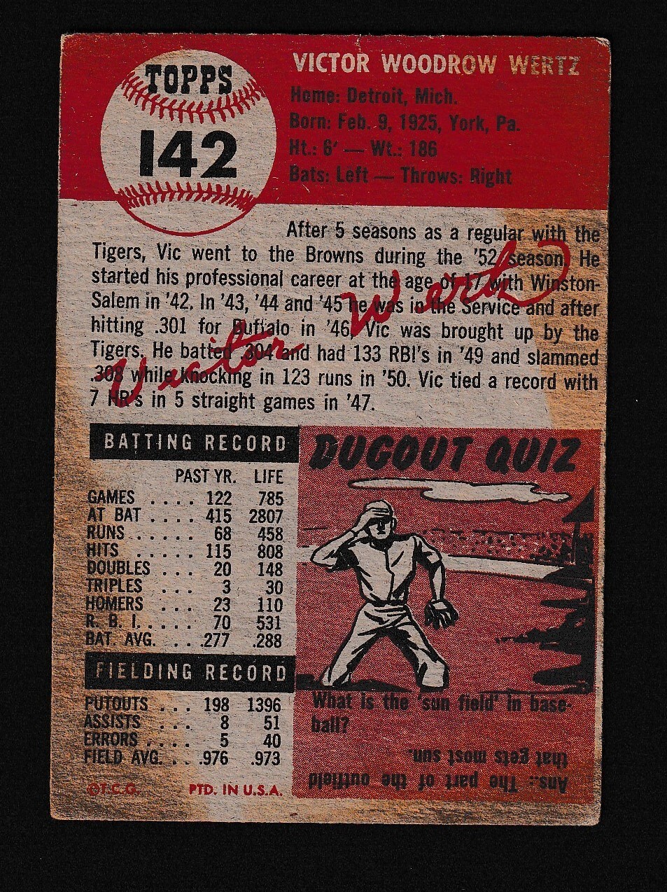 1953 Topps 142 Vic Wertz Baseball Card Set Break!! eBay