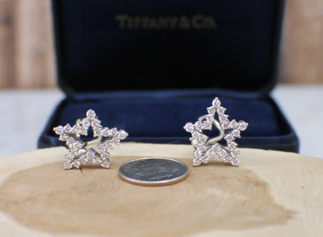 Tiffany & Co. Platinum 1984 Vintage Diamond Star Earrings w