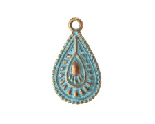 Patina Blue Copper Plated Teardrop Petal Pendant Drop Charm for Jewelry, 15x26mm