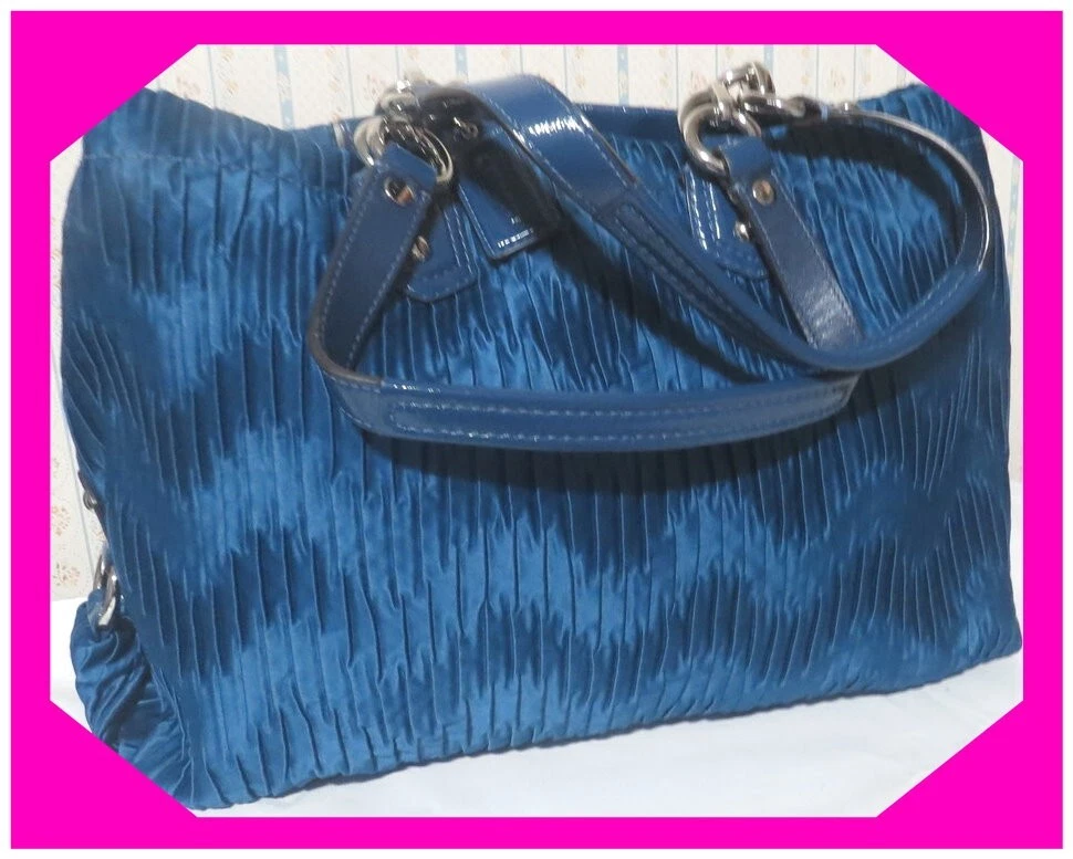 Borsa COACH MADISON Raccolta Borsone BLU Tessuto Brevetto Bellissima Preloved