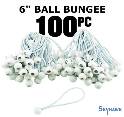 (100)NEW6'' White Ball Bungee Bungie Cord Heavy Duty Canopy Tarp Tie Downs straps