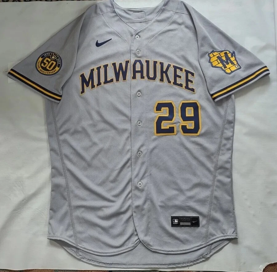 NIKE MILWAUKEE BREWERS 1970-2020 PATCH #29 LINDBLOM TEAM ISSUE SIGNED  JERSEY 50