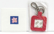 Planet Earth / Blue Waters Sq Key Fob and Flower Handpainted Needlepoint Canvas