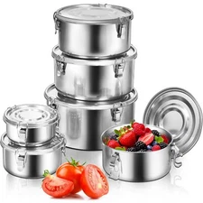 6 Pcs 304 Stainless Steel Containers with Lids, Leakproof Food Storage