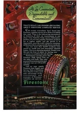 1936 FIRESTONE Tires art purple car parts auto store Vintage Print Ad