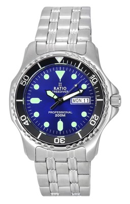 RATIO Free Diver Professionelle Quarz-Taucheruhr 36JL140-BLU 200M Herrenuhr
