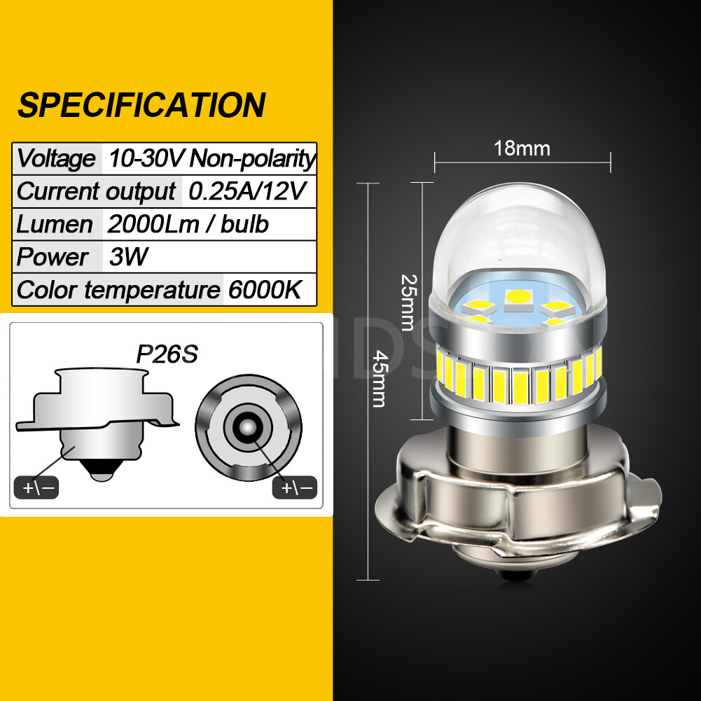 Ampoule LED Moto/Scooter P26S 108 LEDs 3014 - 10-30V DC, 1000LM Blanc 6000K - Neuf