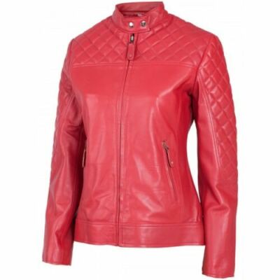 Womens Red Leather Motorcycle Jacket Genuine Soft Lambskin Slim Fit Biker Jacket