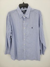 Ralph Lauren Polo Shirt Mens 17 32/33 Blue Stripe Long Sleeve Button Up Pony