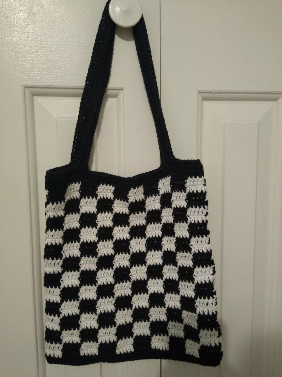 Handmade Trending Checkered Crochet Tote Bag. New