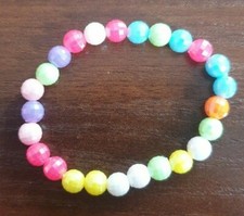Kids Bracelet Children Girls Brightly Colour Pink Multi Colour Beaded Stretched