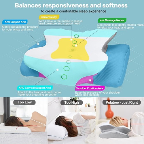 Queen Cervical Pillow for Neck Pain Relief - Ergonomic Contour Memory Foam - Picture 4 of 8