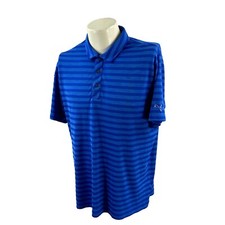 Puma Men's Dry Cell Short Sleeve Poly/Nylon Blue Stripe Golf Polo Shirt Large