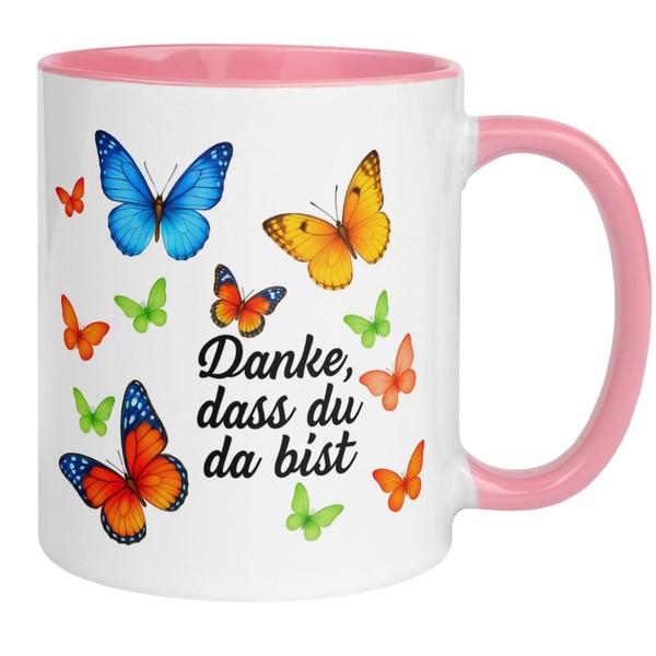 Tasse Danke – „Danke Dass Du Da Bist“ – DankeschöN Geschenke Mit Schmetterlingen-image