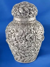 Rare Early Stieff BSSC Sterling Silver Tea Caddy Repousse Rose Pattern Baltimore