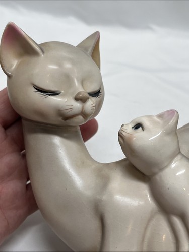 Vintage Lefton Mutter Katze schaut auf Kätzchen Sukkulenten Pflanzgefäß Nummer 2098 - Bild 5 von 16