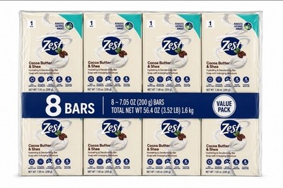 Zest Cocoa Butter & Shea Bar Soap, for All Skin Types, 4 oz, 8bars