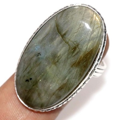 Fiery Labradorite 925 Silver Plated Ring US 11 Bold Look Jewelry Trendy MJ