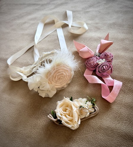 Girls Custom Hair Accessories Set Of 3 Designer Boutique Pink