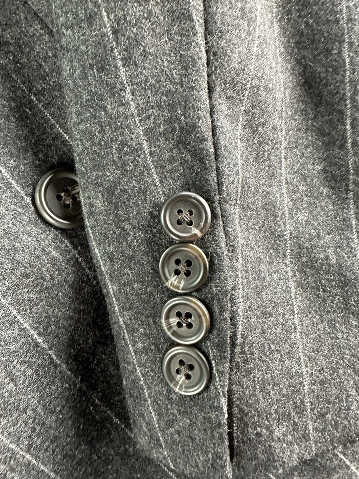 Vintage Ralph Lauren Suit 40R 34x30 Gray Flannel Chalk-Stripe Wool Double Breast - Image 3 of 4