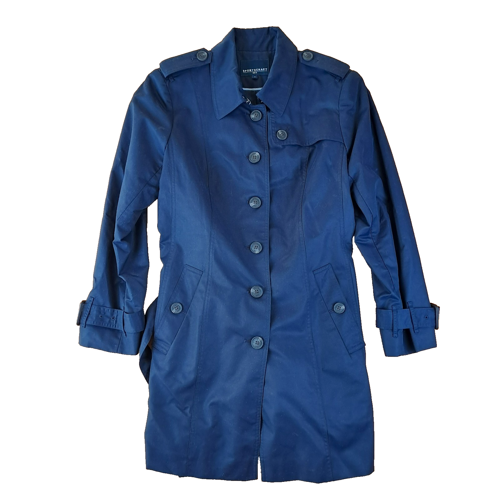 Sportscraft Womens Navy Nylon Blend Button Up Trench Coat Size 16-image