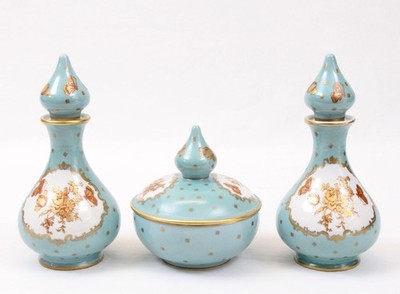 AS IS Vintage Limoges Porcelain Dresser Vanity Set Bottle Trinket Box Butterfly