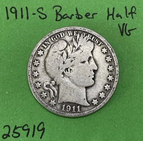 1911-S Barber Half Dollar 90% Silver VG Very Good See Pics