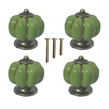 Ceramic Pumpkin Cabinet Knobs, Green Vintage Drawer Knobs for Vanity, Closet,