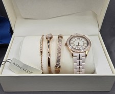Anne Klein - Rose Gold Ceramic Watch + 3 Bangles Set Blush Tone w/ Box Paper