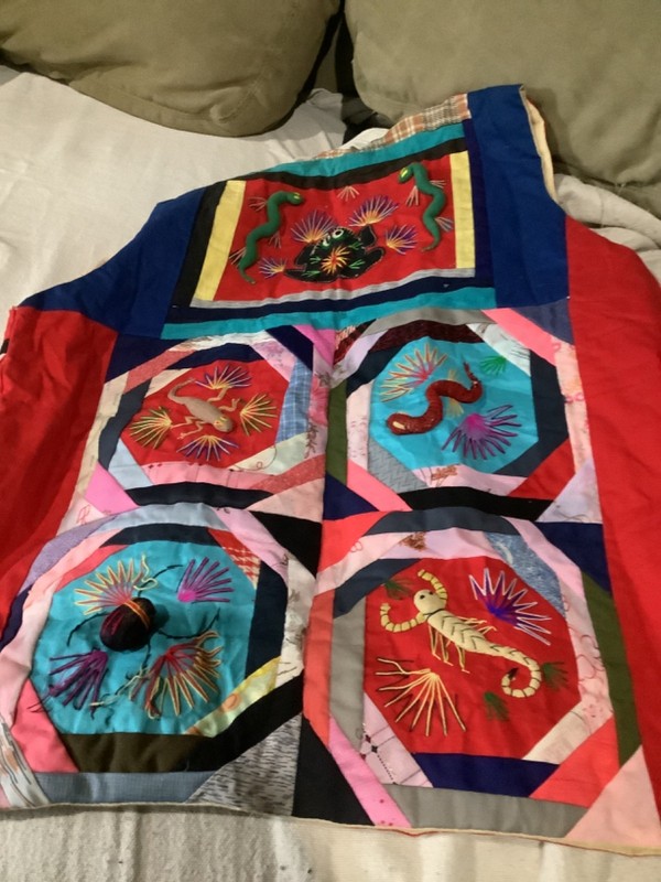 Antique/Vintage Chinese Vest Five Poisons Protection Motif Hand Stitched SZ S-M