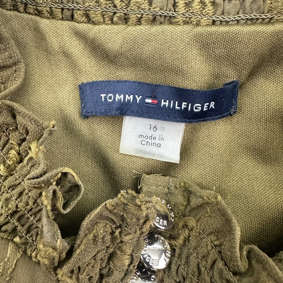 Vestido Tommy Hilfiger Para Mujer Cambio Chifón Manga Larga Cuello Simulado Talla 16 Oliva Foto 4 de 4