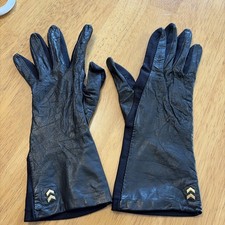 VTG Isotoner Aris Stretch Driving Gloves Leather Black Gold Accent One Size