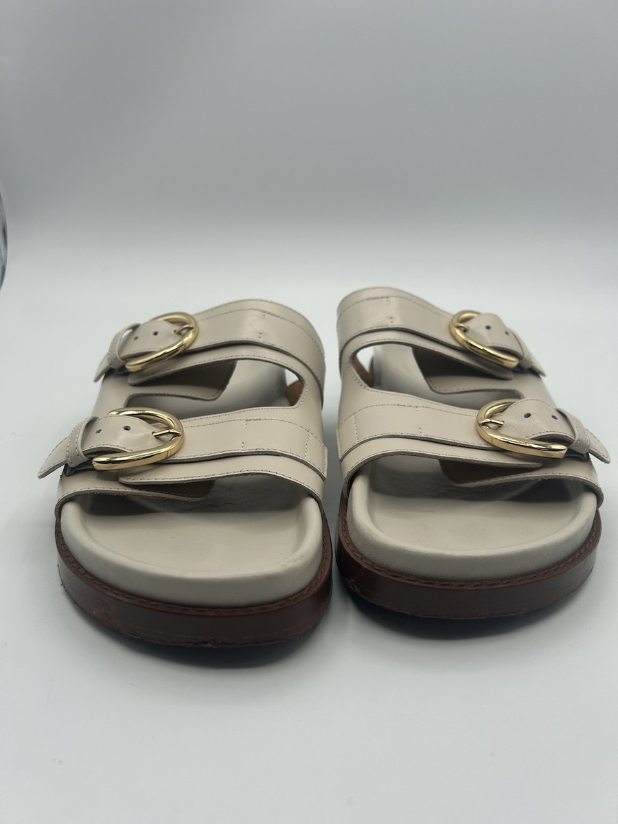 Sezane Souliers Lenny Low Mules Smooth Ecru Gold Buckle Sz40 US 9