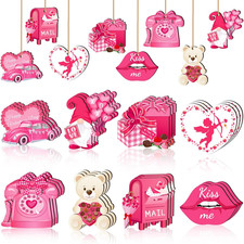 24 Pcs Valentine's Day Wooden Ornaments - Gnome Heart Decorations
