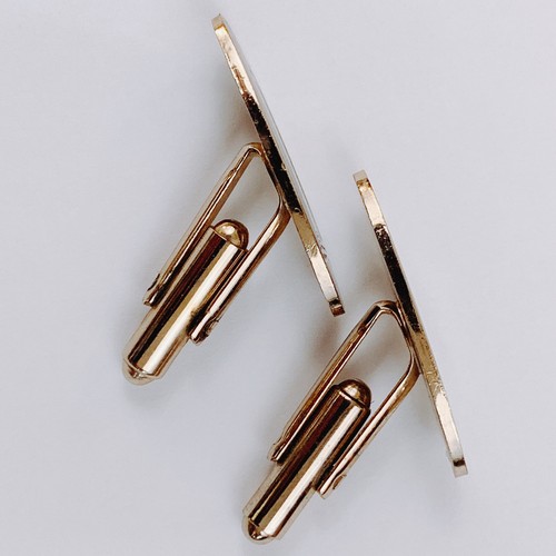 VTG Mid Century Black Cufflinks Tie Bar Chain 3-Piece Set Skyscraper Gold Tone - Foto 15 di 20