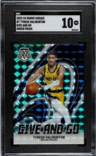 2023-24 Panini Mosaic Give and Go #7 Tyrese Haliburton Pacers Green Prizm SGC 10