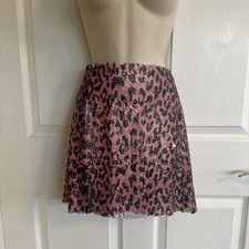 Free People Cheetah Print Pink Black Sequin Stretch Zipper Mini Skirt Size 8