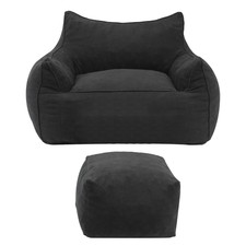 Corduroy Lounge Bean Bag Chair with Padded Back  Wide Armrests, High-Resilience