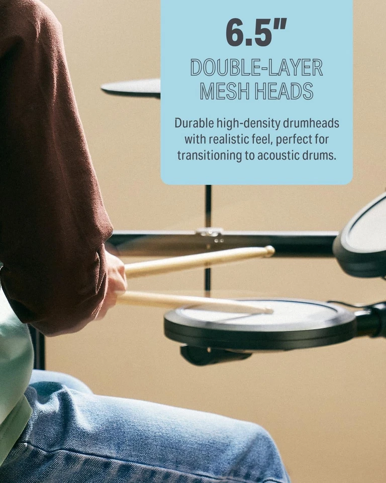 Donner DED-70 Batteria elettrica per bambini 150 suoni, 4 pad a rete silenziosi - Immagine 3 di 4