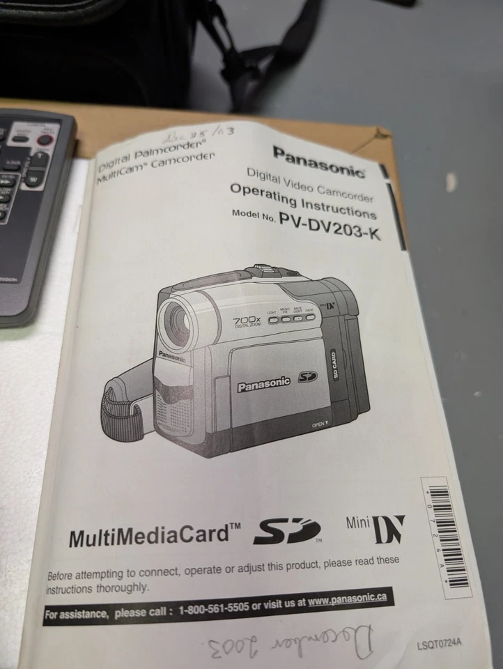 Panasonic Digital Video Camera Charger, Bag, Remote And Instruction PV-DV203-K - Image 2 of 4