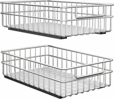 Pull Out Cabinet Organizer, Stainless Steel 2-Pack Slide Out Drawer with Silent