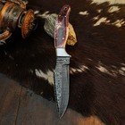 8.8"  Handmade Damascus Collector Knife Full Tang Resin Handle Leather Sheath — photo 4