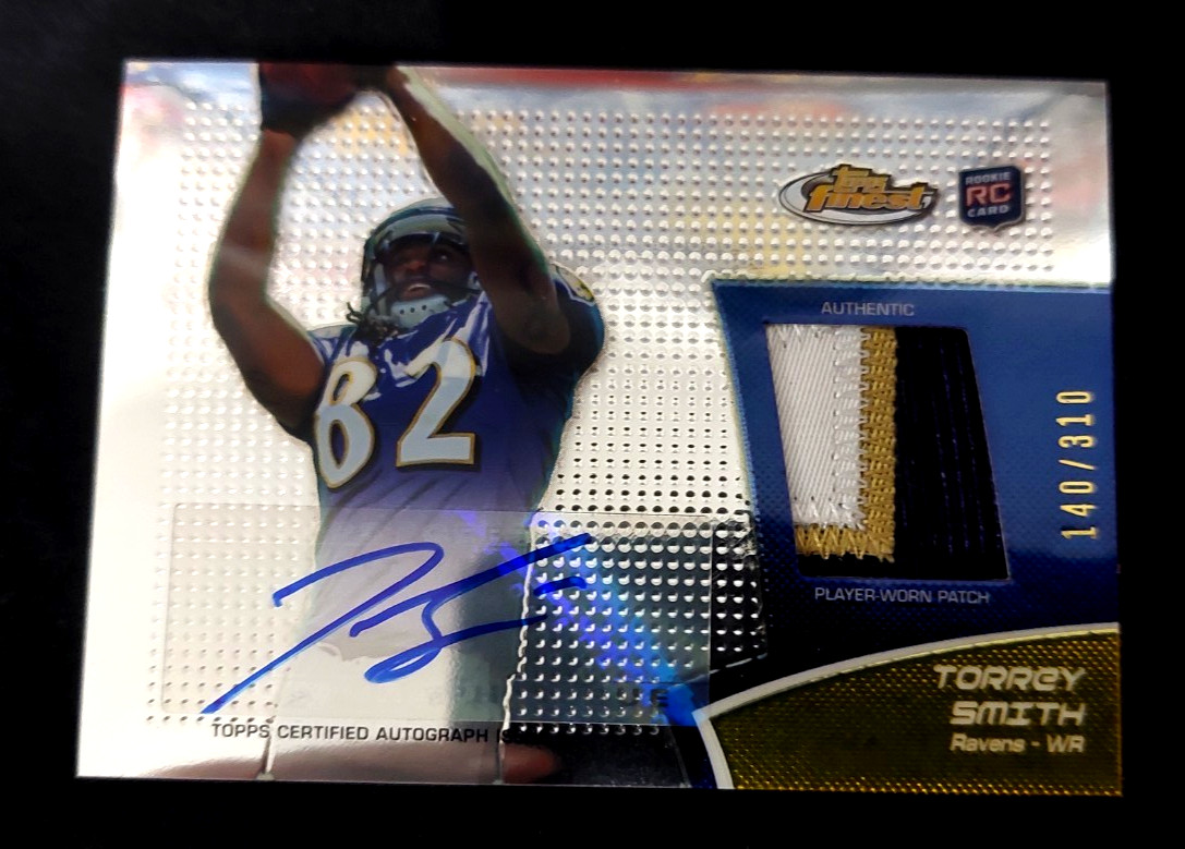 2011 Topps Finest #RAP-TS Torrey Smith Rookie 3 Color Patch Auto RPA 140/310